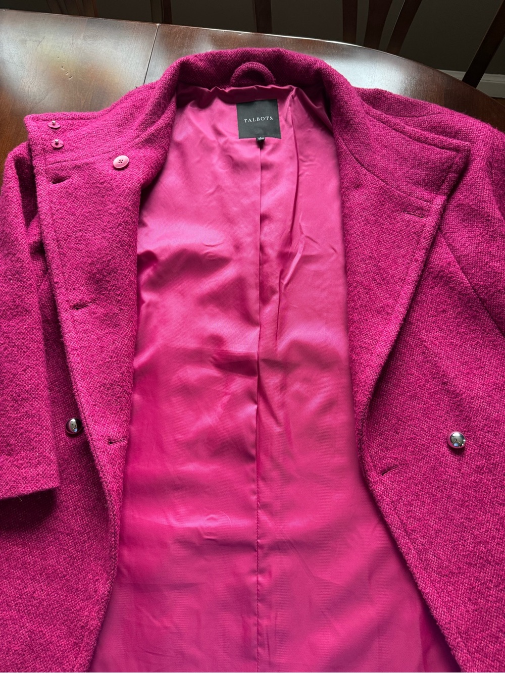 Talbots Bright Fuchsia Double-Breasted Pea Coat - Picture 4 of 4